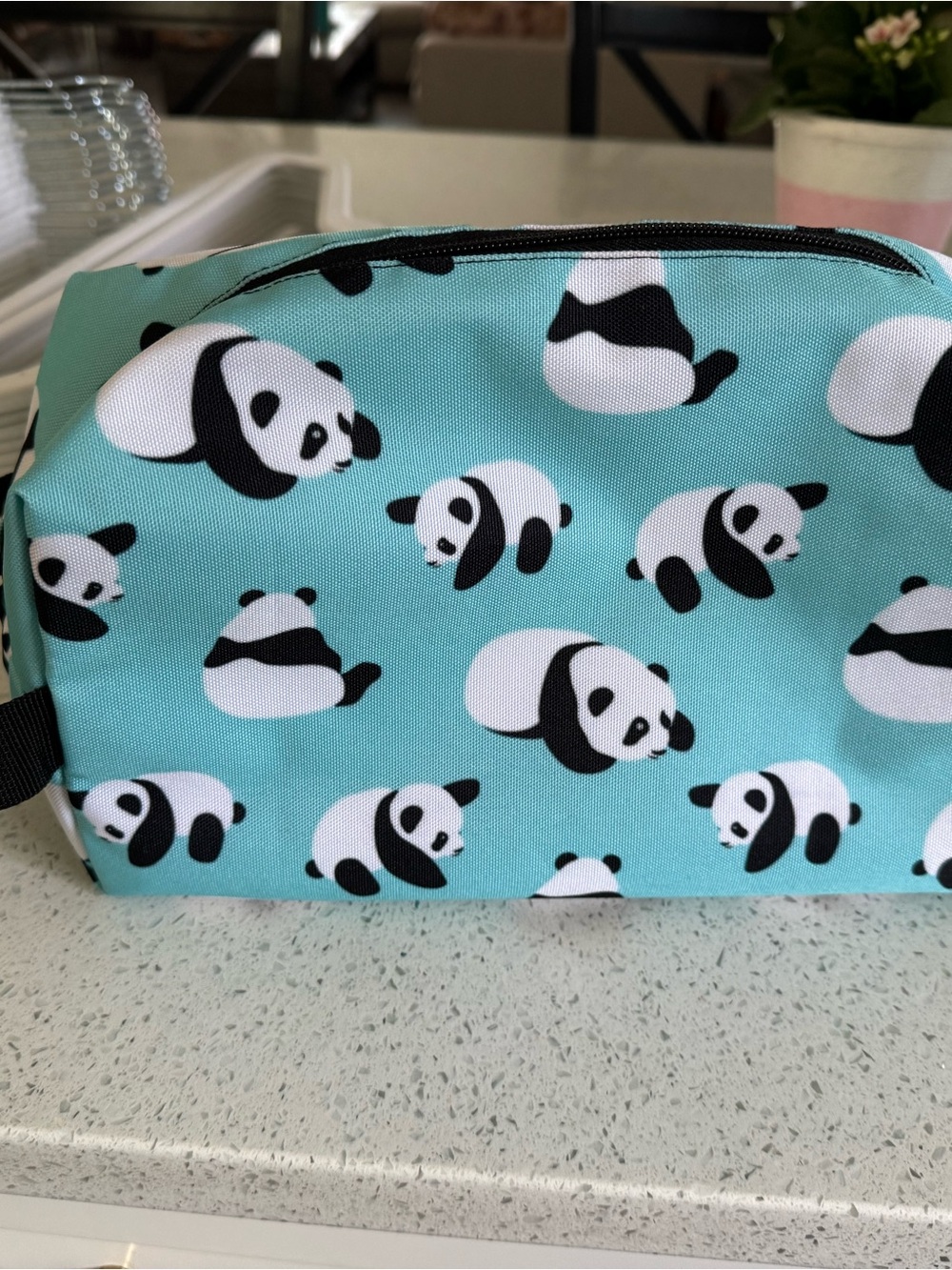 Kids Panda Print Cosmetic Pouch - Aqua